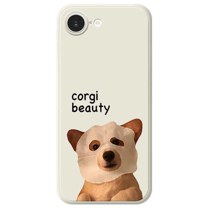 For iPhone 17e / 16e Case Cute Corgi Beauty Pattern Printing Straight Edge TPU Phone Back Cover - Beige - 1