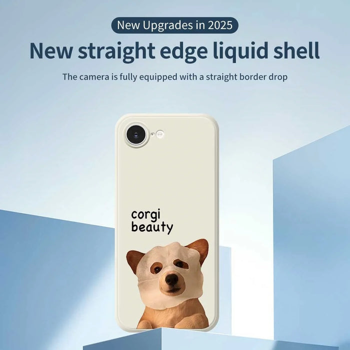For iPhone 17e / 16e Case Cute Corgi Beauty Pattern Printing Straight Edge TPU Phone Back Cover - Beige - 2