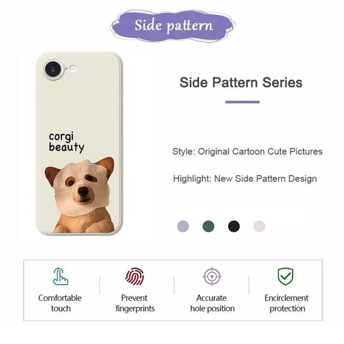 For iPhone 17e / 16e Case Cute Corgi Beauty Pattern Printing Straight Edge TPU Phone Back Cover - Beige - 4