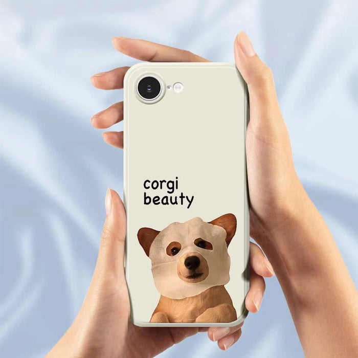 For iPhone 17e / 16e Case Cute Corgi Beauty Pattern Printing Straight Edge TPU Phone Back Cover - Beige - 5