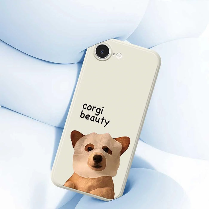 For iPhone 17e / 16e Case Cute Corgi Beauty Pattern Printing Straight Edge TPU Phone Back Cover - Beige - 6