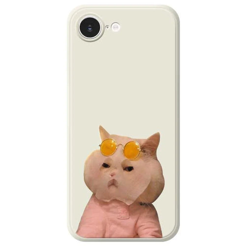 For iPhone 17e / 16e Case Cute Glasses Cat Beauty Pattern Printing Straight Edge TPU Phone Back Cover - Beige - 1
