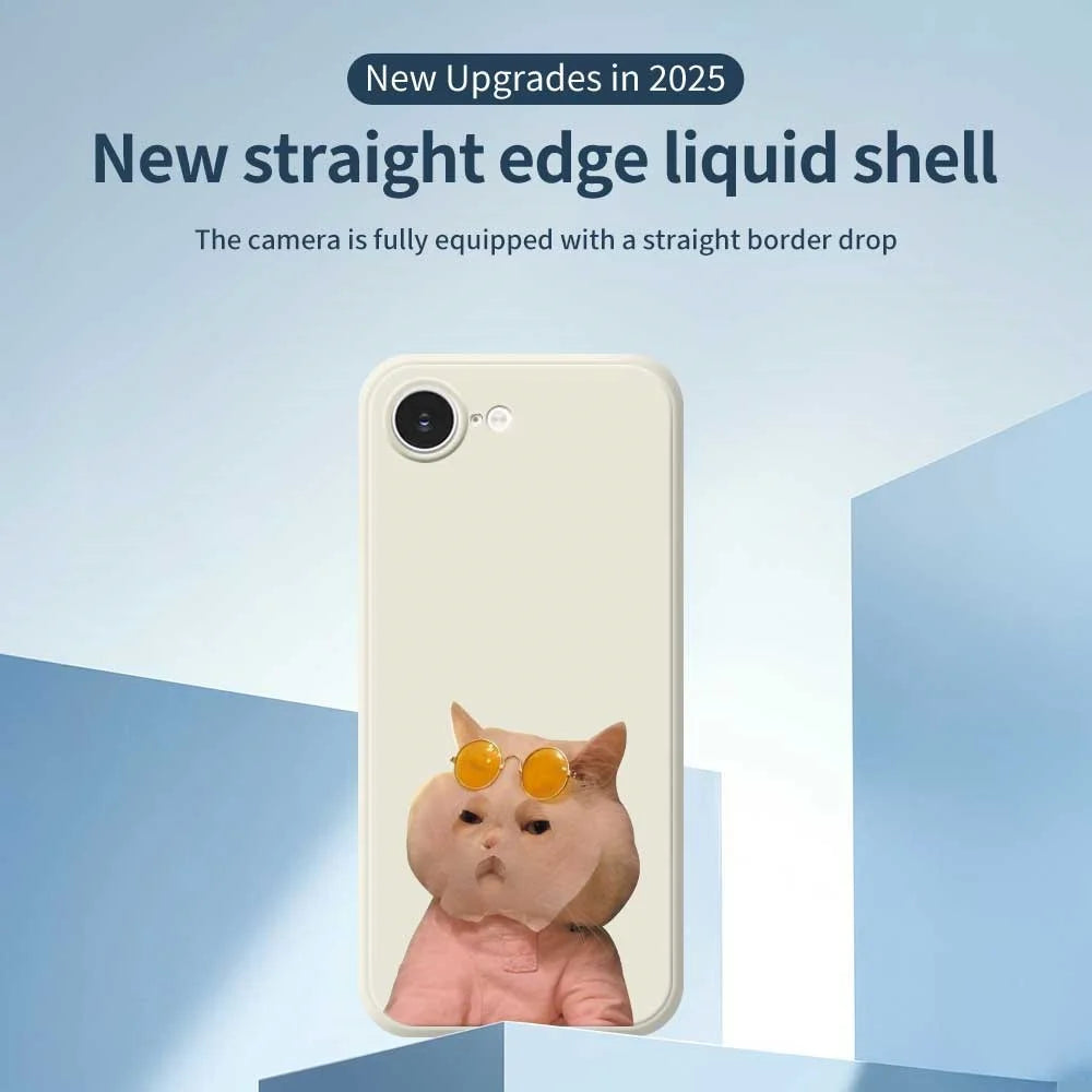 For iPhone 17e / 16e Case Cute Glasses Cat Beauty Pattern Printing Straight Edge TPU Phone Back Cover - Beige - 2