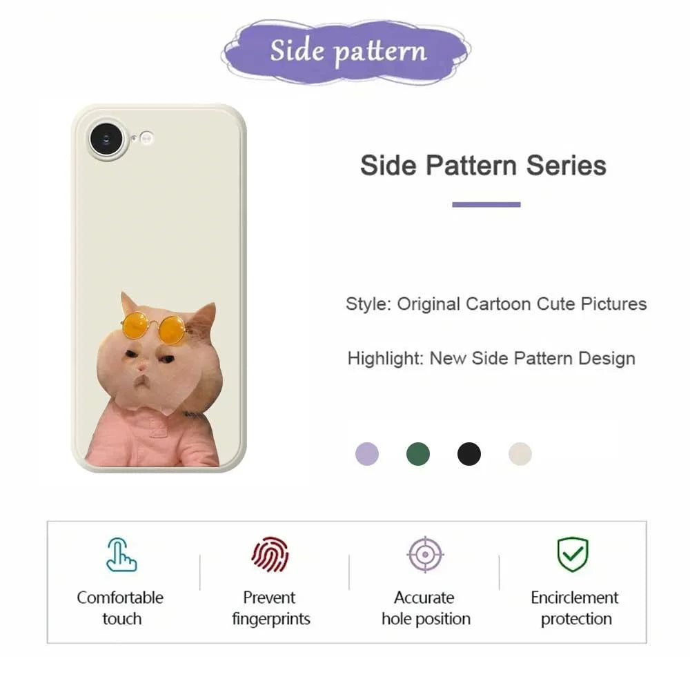 For iPhone 17e / 16e Case Cute Glasses Cat Beauty Pattern Printing Straight Edge TPU Phone Back Cover - Beige - 4