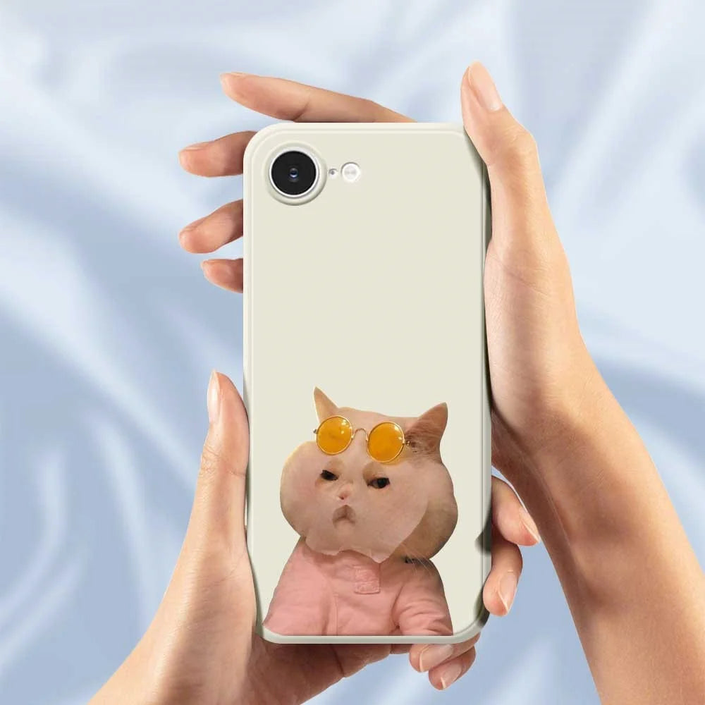 For iPhone 17e / 16e Case Cute Glasses Cat Beauty Pattern Printing Straight Edge TPU Phone Back Cover - Beige - 5