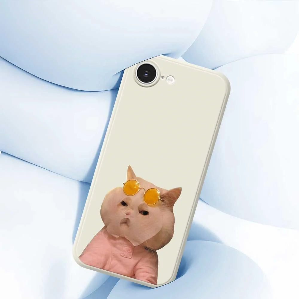 For iPhone 17e / 16e Case Cute Glasses Cat Beauty Pattern Printing Straight Edge TPU Phone Back Cover - Beige - 6
