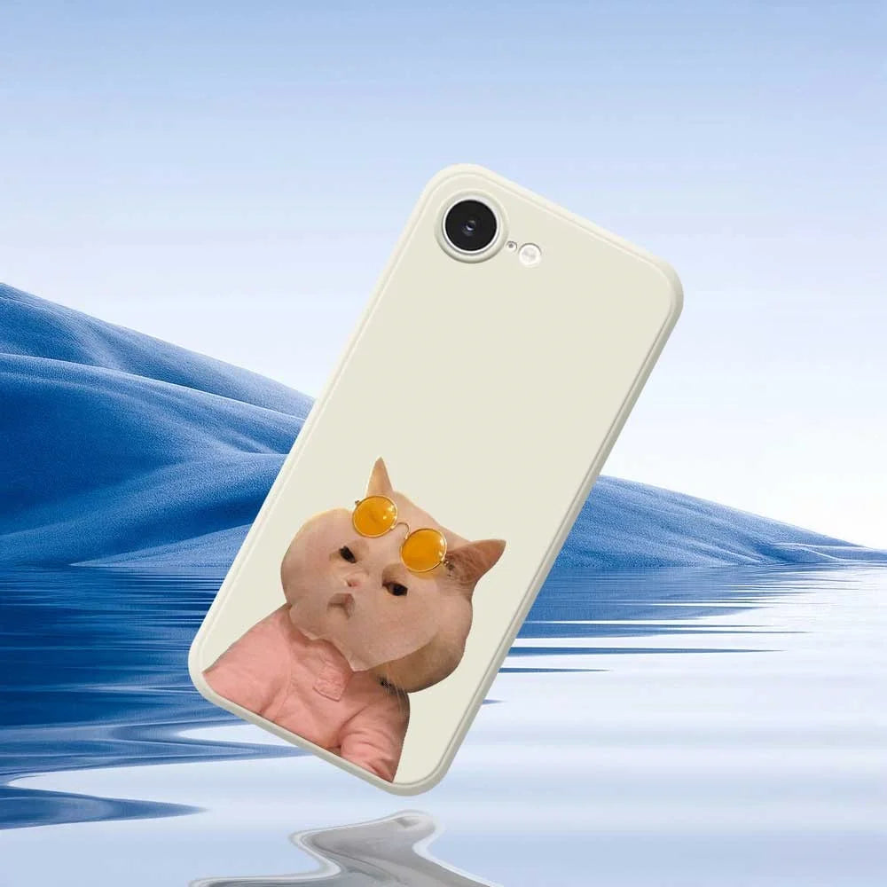 For iPhone 17e / 16e Case Cute Glasses Cat Beauty Pattern Printing Straight Edge TPU Phone Back Cover - Beige - 7