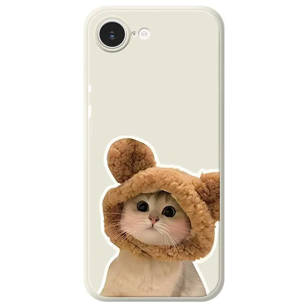 For iPhone 17e / 16e Case Cute Cat in the Hat Pattern Printing Straight Edge TPU Phone Back Cover - Beige - 1