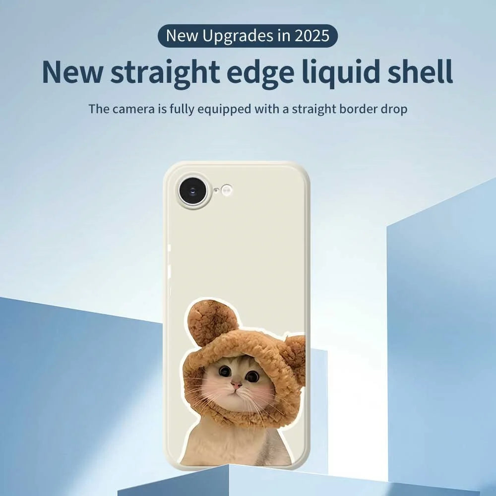 For iPhone 17e / 16e Case Cute Cat in the Hat Pattern Printing Straight Edge TPU Phone Back Cover - Beige - 2