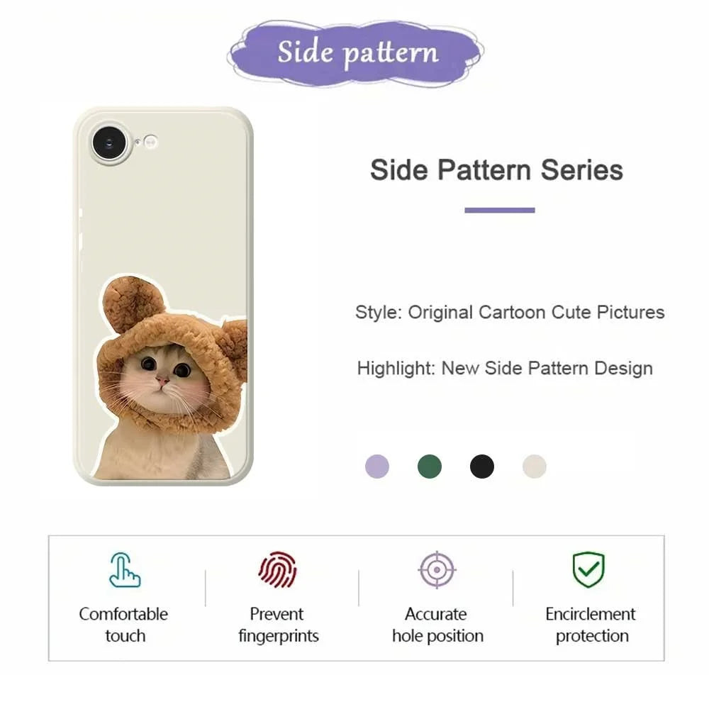 For iPhone 17e / 16e Case Cute Cat in the Hat Pattern Printing Straight Edge TPU Phone Back Cover - Beige - 4