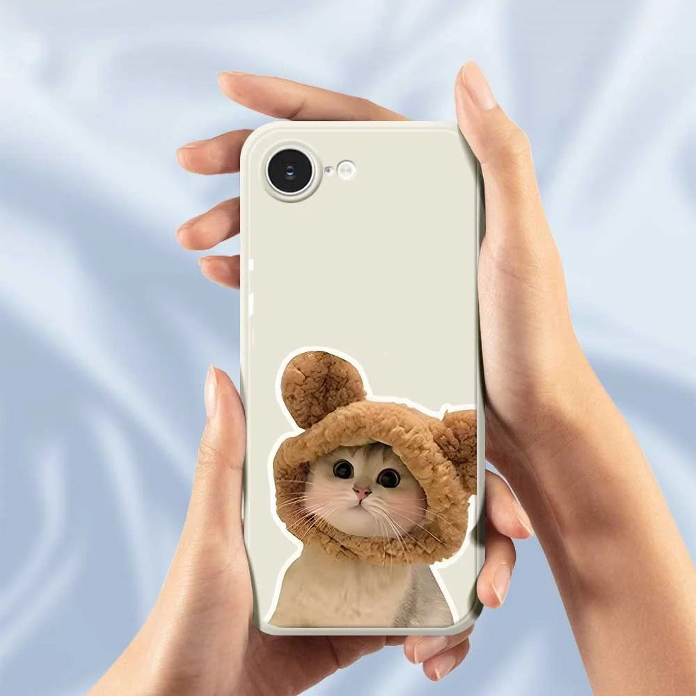 For iPhone 17e / 16e Case Cute Cat in the Hat Pattern Printing Straight Edge TPU Phone Back Cover - Beige - 5