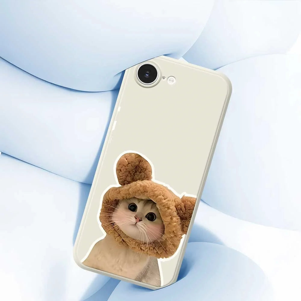 For iPhone 17e / 16e Case Cute Cat in the Hat Pattern Printing Straight Edge TPU Phone Back Cover - Beige - 6