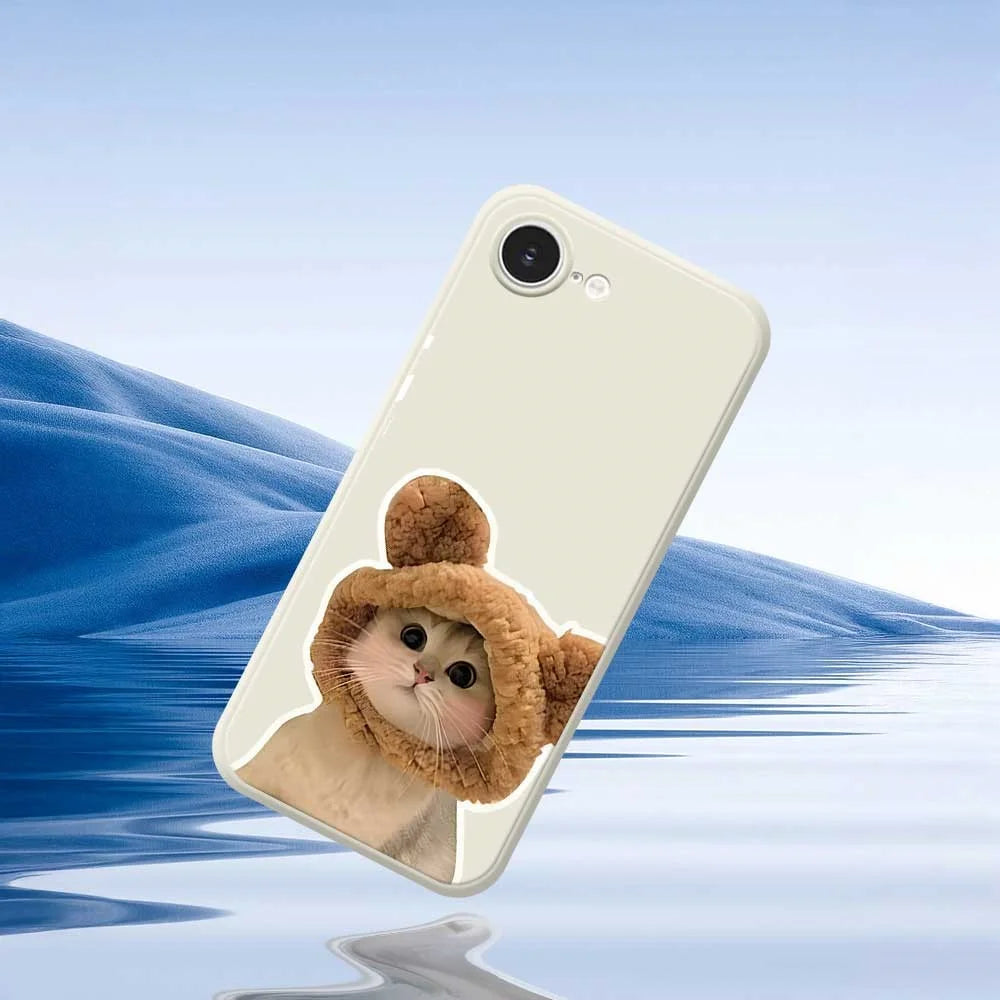 For iPhone 17e / 16e Case Cute Cat in the Hat Pattern Printing Straight Edge TPU Phone Back Cover - Beige - 7