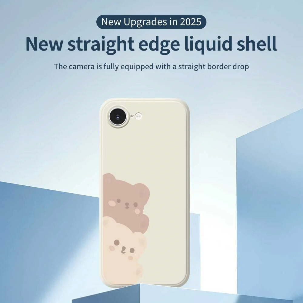 For iPhone 17e / 16e Case Cute Bears Pattern Printing Straight Edge TPU Phone Back Cover - Beige - 2