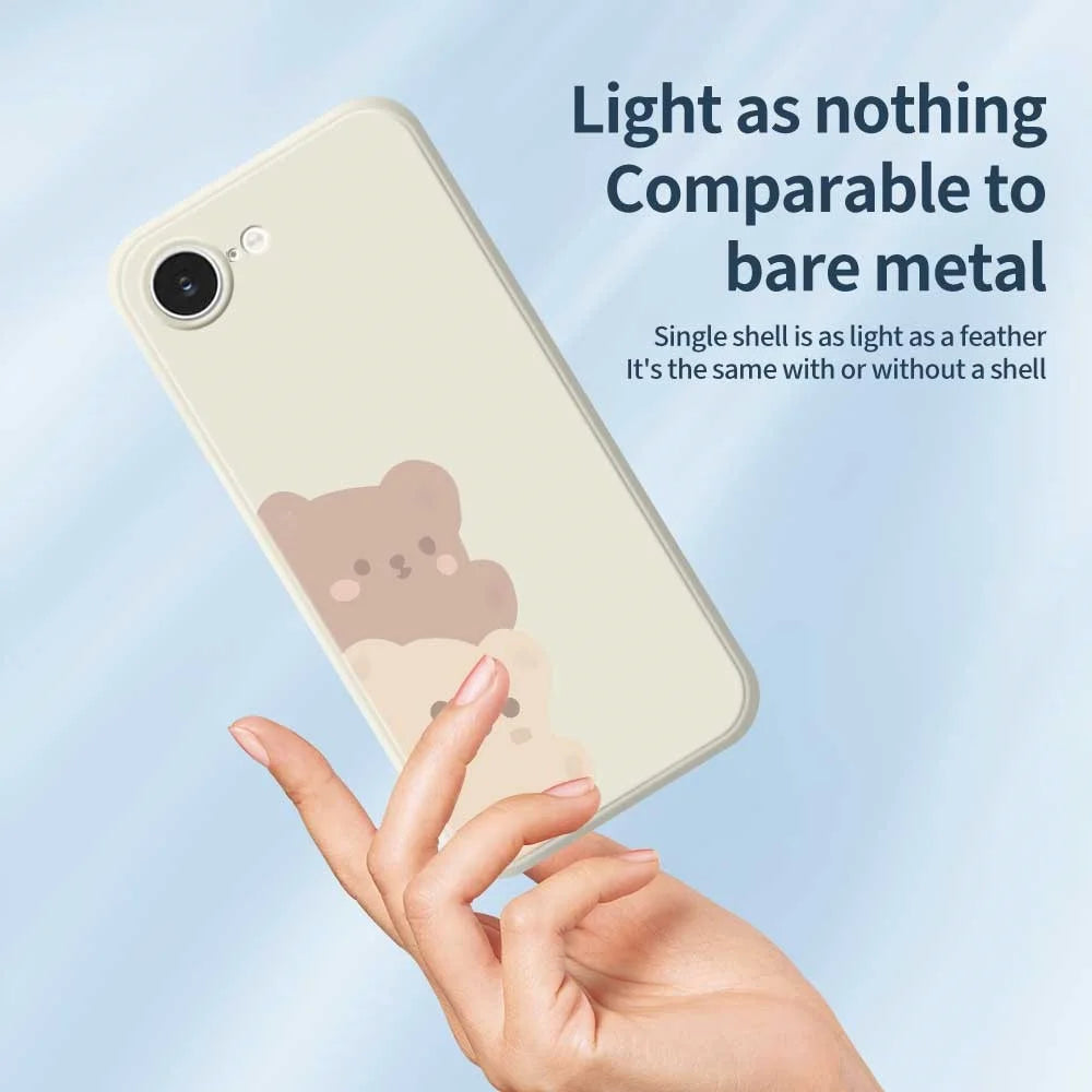 For iPhone 17e / 16e Case Cute Bears Pattern Printing Straight Edge TPU Phone Back Cover - Beige - 3