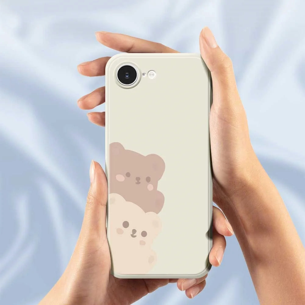 For iPhone 17e / 16e Case Cute Bears Pattern Printing Straight Edge TPU Phone Back Cover - Beige - 5