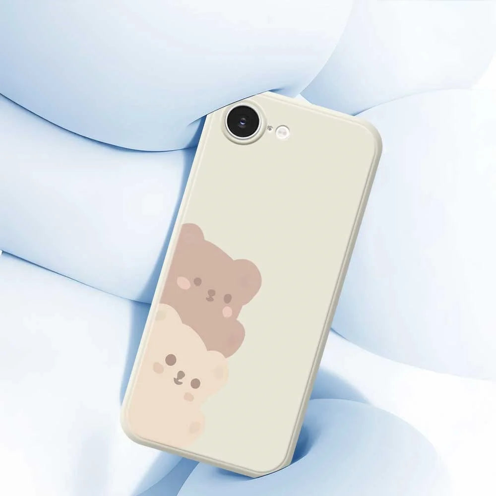 For iPhone 17e / 16e Case Cute Bears Pattern Printing Straight Edge TPU Phone Back Cover - Beige - 6