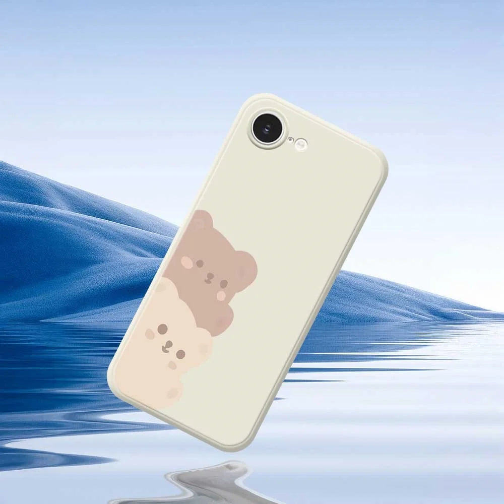 For iPhone 17e / 16e Case Cute Bears Pattern Printing Straight Edge TPU Phone Back Cover - Beige - 7