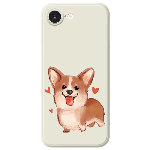 For iPhone 17e / 16e Case Cute Love Corgi Pattern Printing Straight Edge TPU Phone Back Cover - Beige - 1