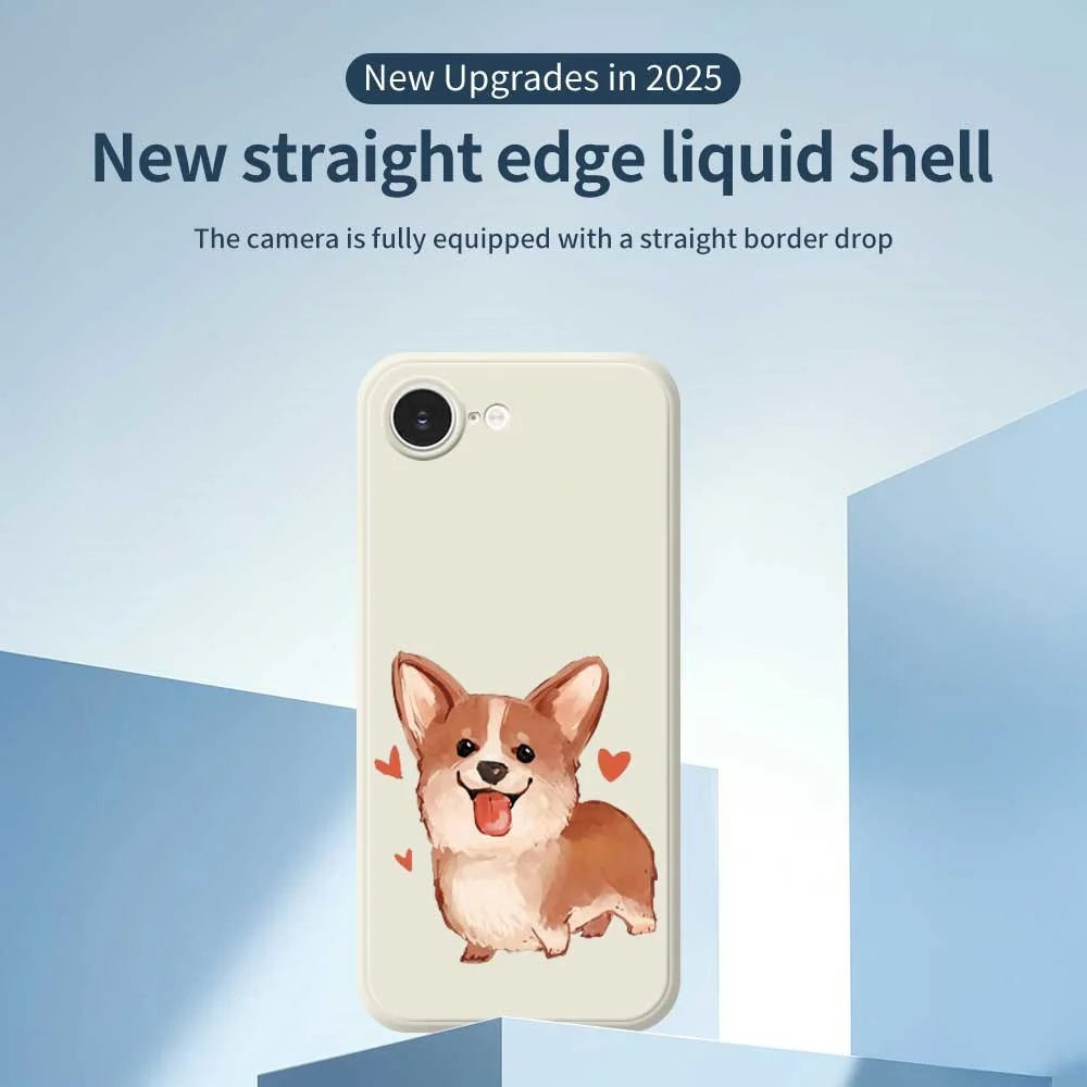 For iPhone 17e / 16e Case Cute Love Corgi Pattern Printing Straight Edge TPU Phone Back Cover - Beige - 2
