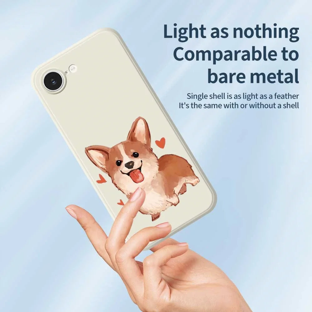 For iPhone 17e / 16e Case Cute Love Corgi Pattern Printing Straight Edge TPU Phone Back Cover - Beige - 3