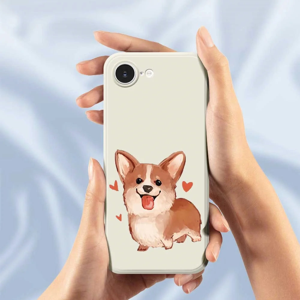 For iPhone 17e / 16e Case Cute Love Corgi Pattern Printing Straight Edge TPU Phone Back Cover - Beige - 5
