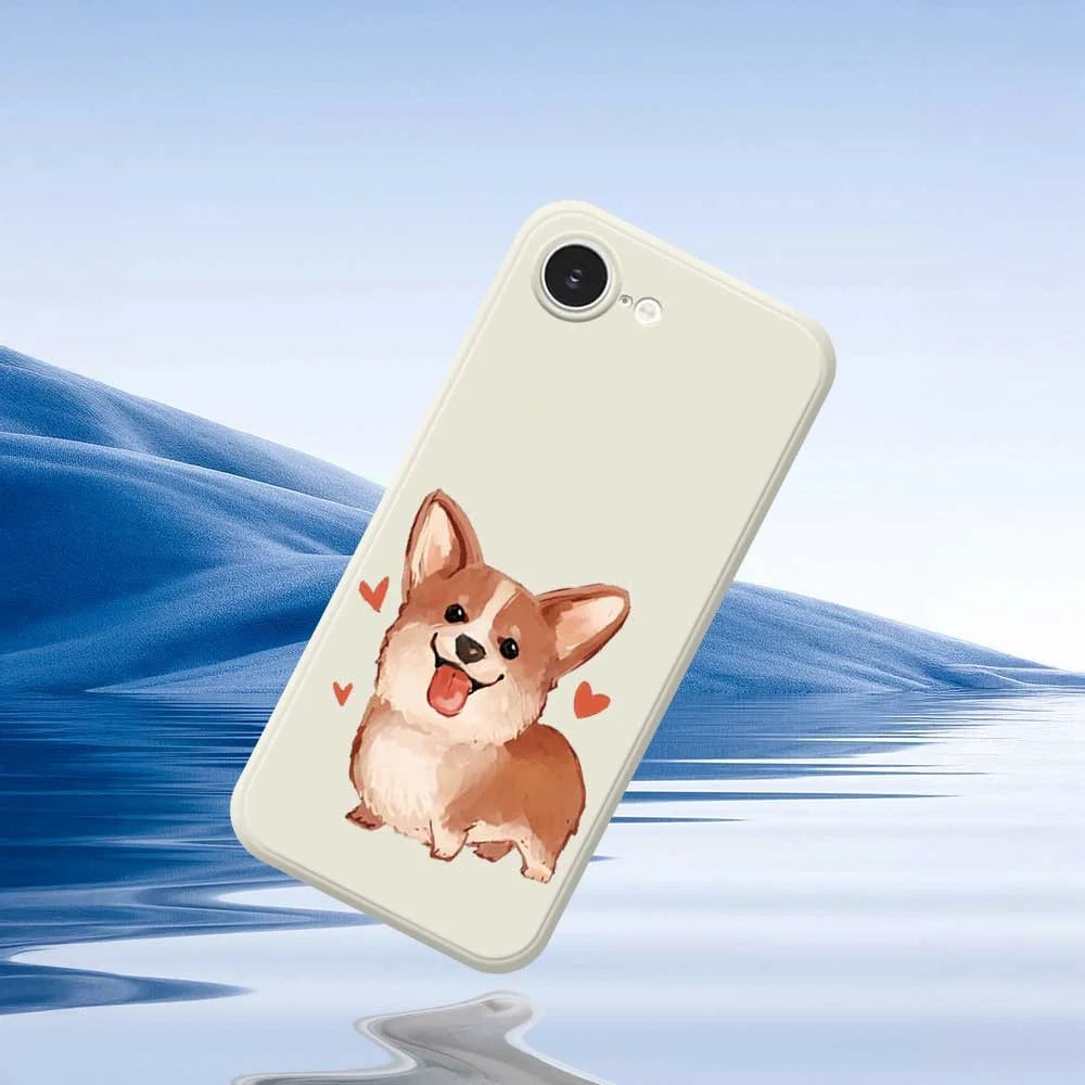 For iPhone 17e / 16e Case Cute Love Corgi Pattern Printing Straight Edge TPU Phone Back Cover - Beige - 7