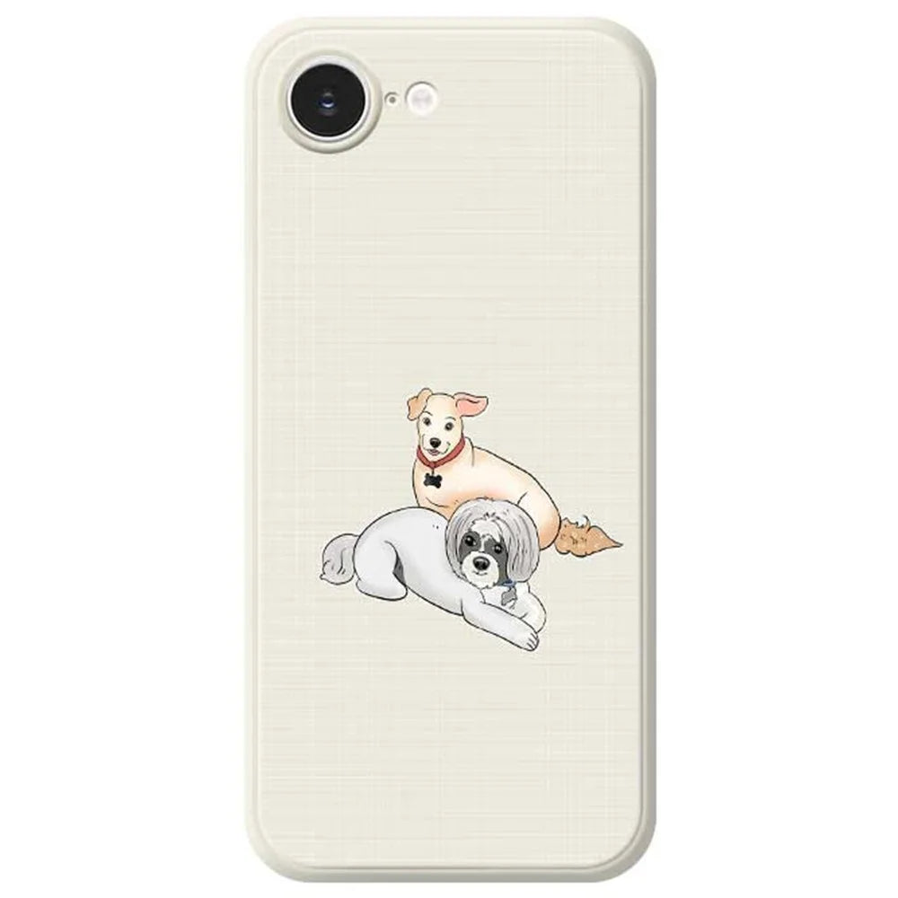 For iPhone 17e / 16e Case Two Dogs Pattern Printing Straight Edge TPU Phone Back Cover - Beige - 1