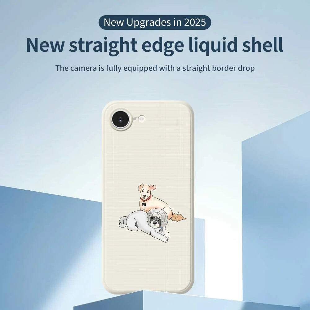 For iPhone 17e / 16e Case Two Dogs Pattern Printing Straight Edge TPU Phone Back Cover - Beige - 2