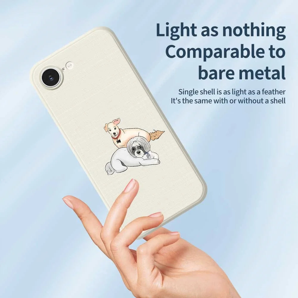 For iPhone 17e / 16e Case Two Dogs Pattern Printing Straight Edge TPU Phone Back Cover - Beige - 3