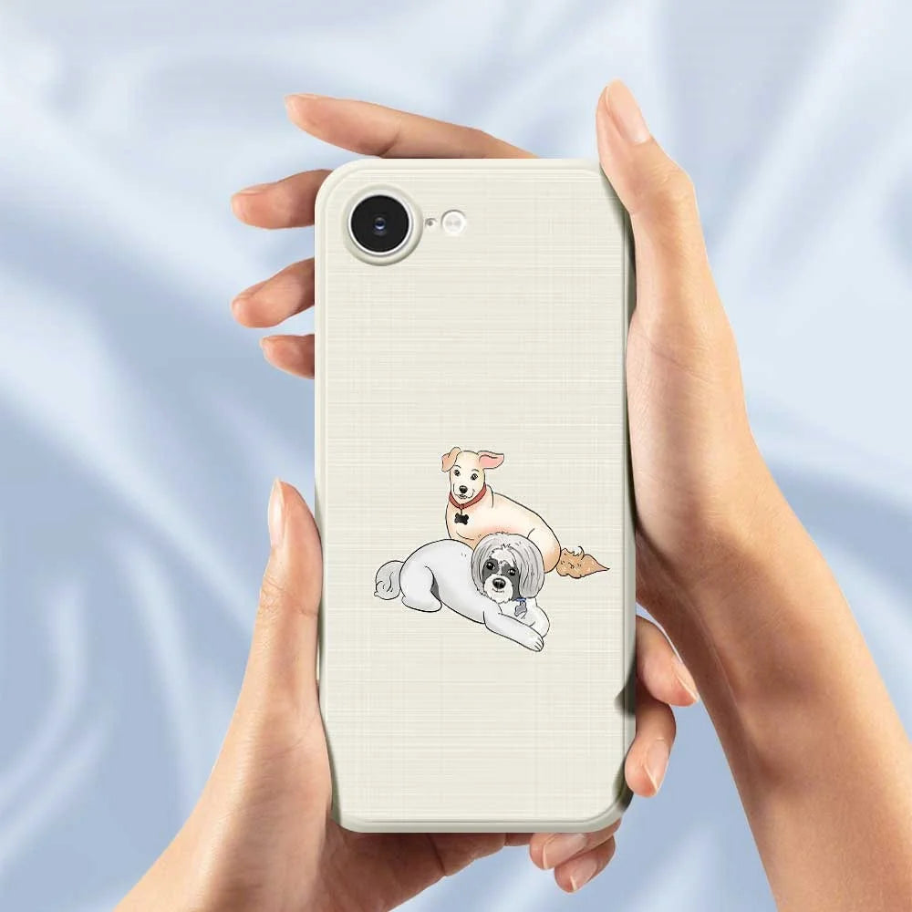 For iPhone 17e / 16e Case Two Dogs Pattern Printing Straight Edge TPU Phone Back Cover - Beige - 5