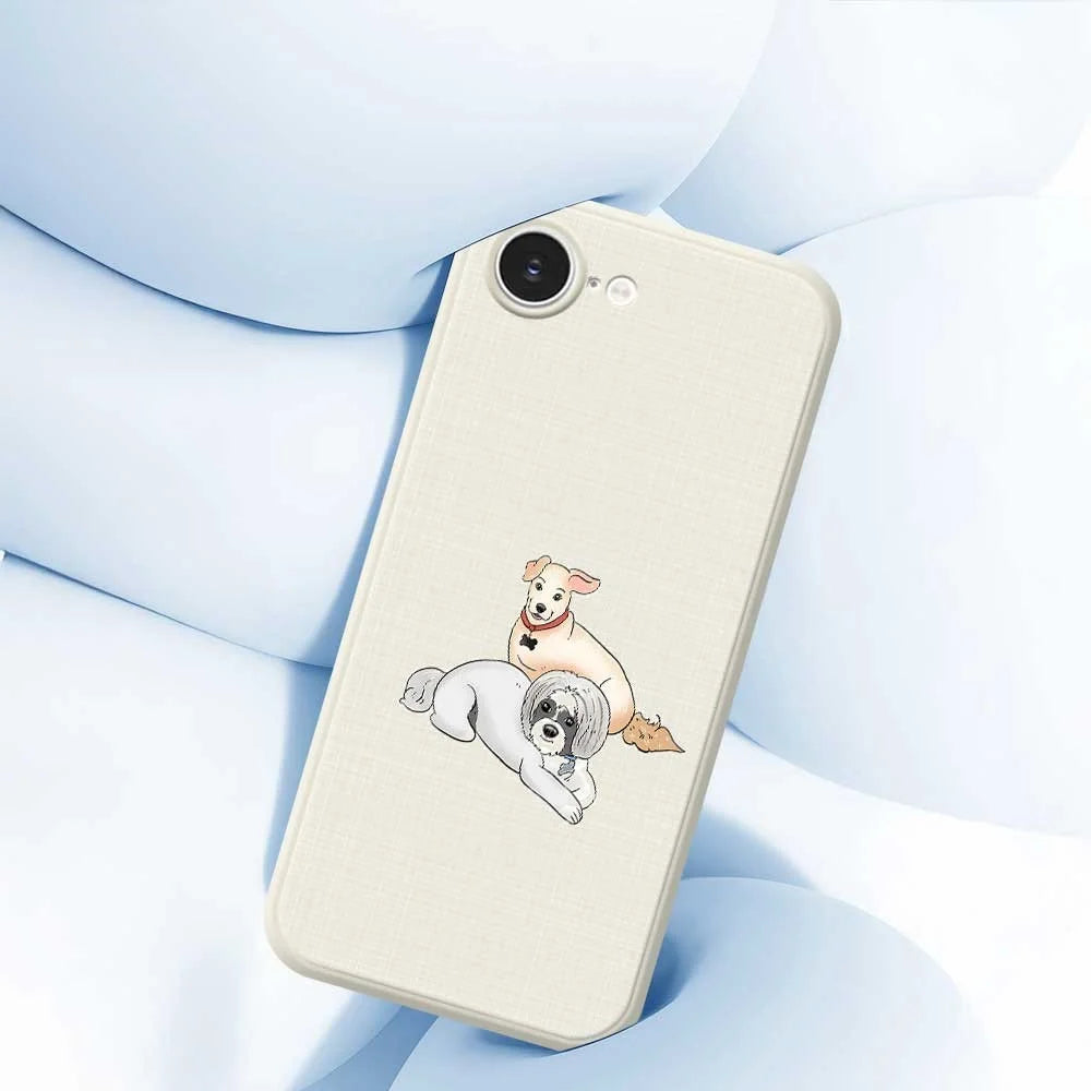 For iPhone 17e / 16e Case Two Dogs Pattern Printing Straight Edge TPU Phone Back Cover - Beige - 6