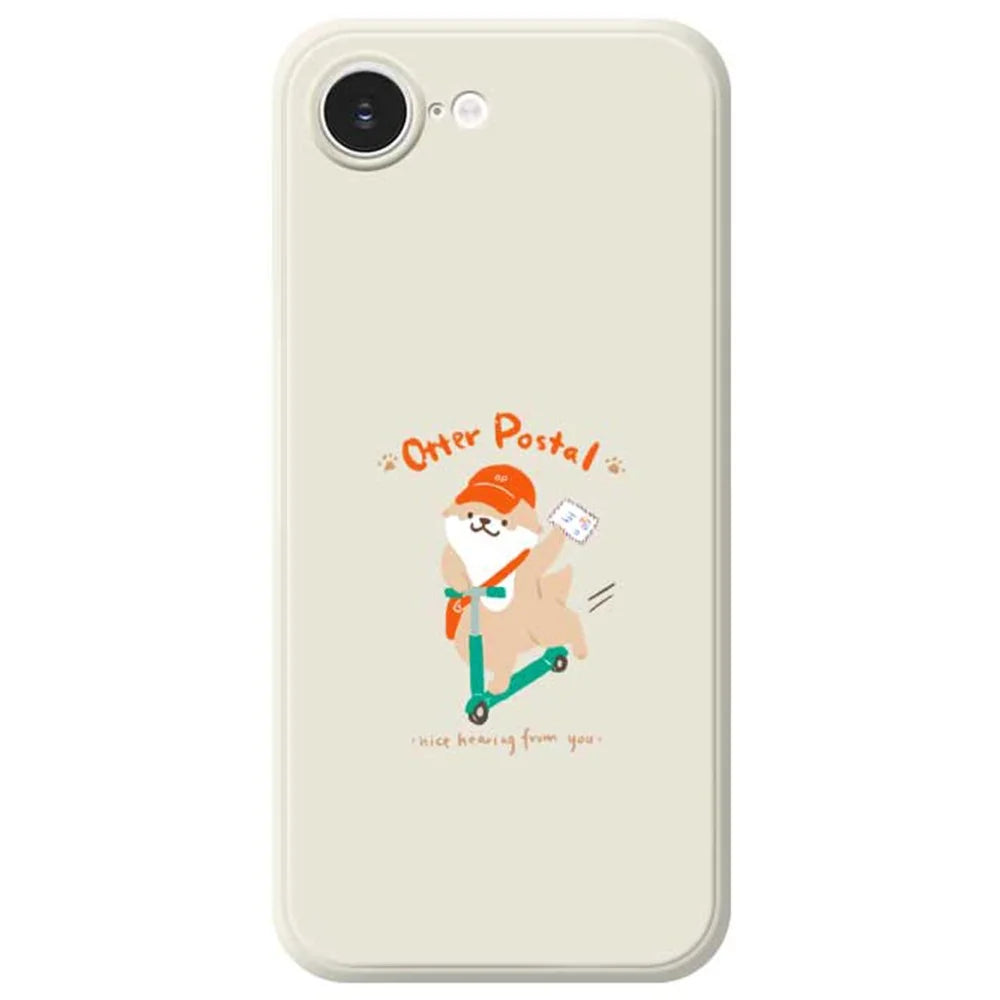 For iPhone 17e / 16e Case Cute Dog Postman Pattern Printing Straight Edge TPU Phone Back Cover - Beige - 1