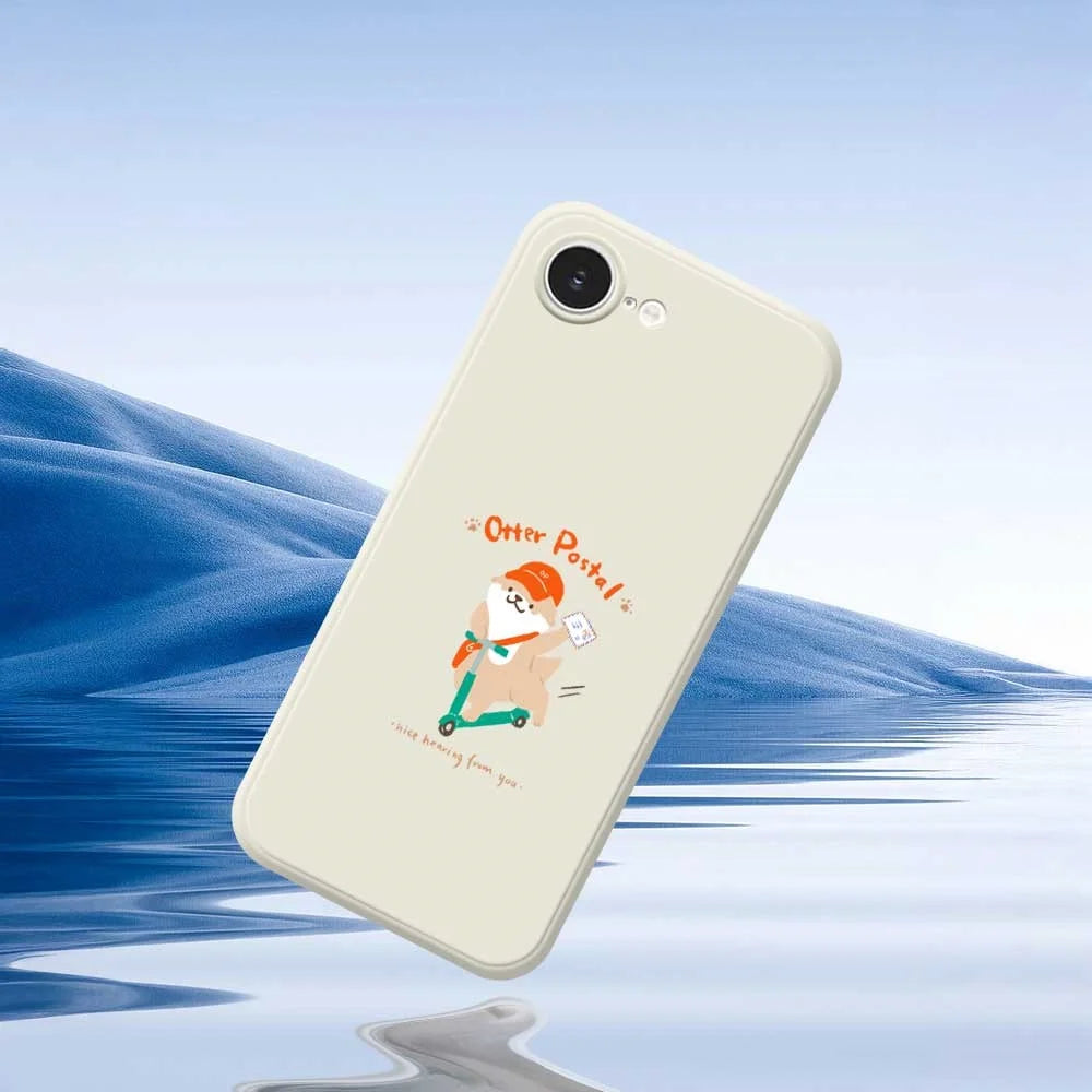 For iPhone 17e / 16e Case Cute Dog Postman Pattern Printing Straight Edge TPU Phone Back Cover - Beige - 7
