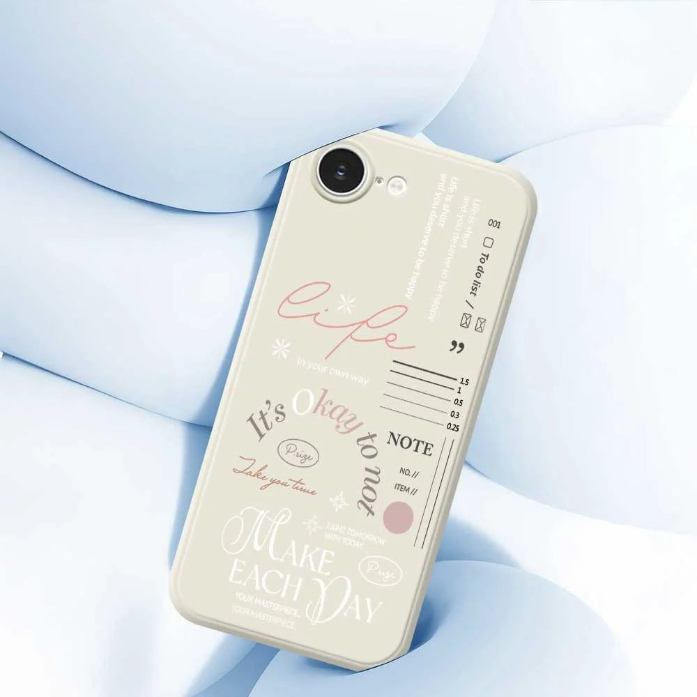 For iPhone 17e / 16e Case Make Each Day Pattern Printing Straight Edge TPU Phone Back Cover - Beige - 6