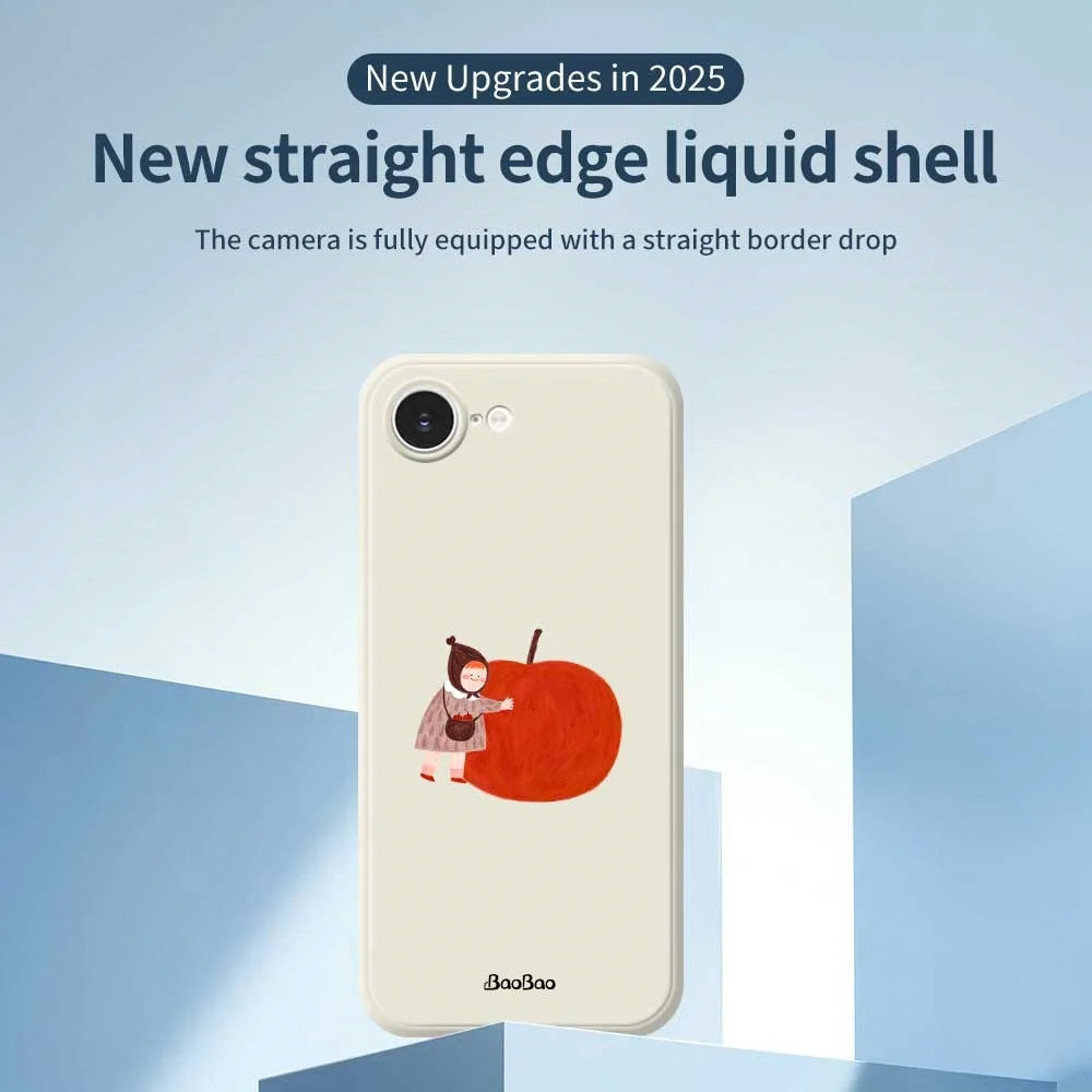 For iPhone 17e / 16e Case Hug Red Apple Pattern Printing Straight Edge TPU Phone Back Cover - Beige - 2