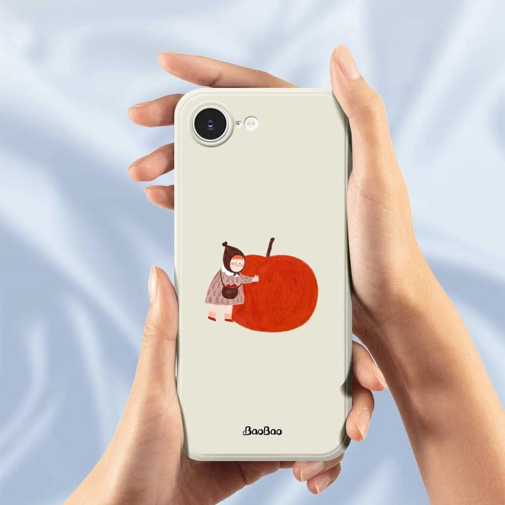 For iPhone 17e / 16e Case Hug Red Apple Pattern Printing Straight Edge TPU Phone Back Cover - Beige - 5
