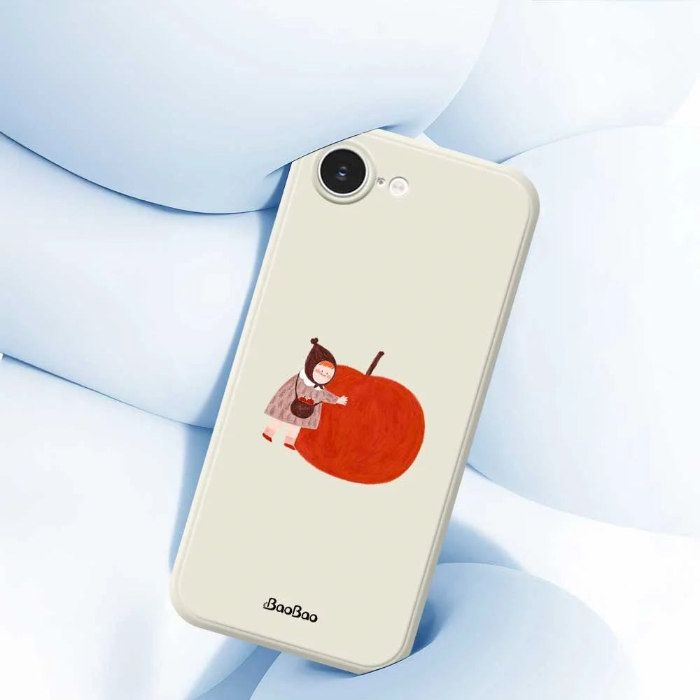 For iPhone 17e / 16e Case Hug Red Apple Pattern Printing Straight Edge TPU Phone Back Cover - Beige - 6