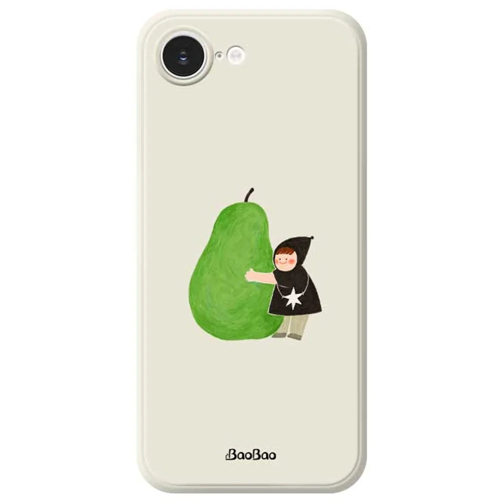 For iPhone 17e / 16e Case Hug Green Pear Pattern Printing Straight Edge TPU Phone Back Cover - Beige - 1