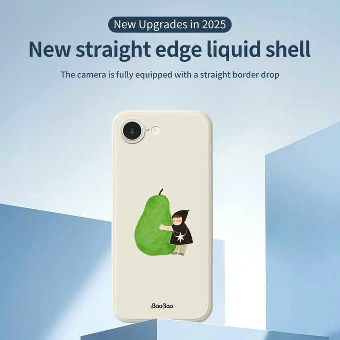 For iPhone 17e / 16e Case Hug Green Pear Pattern Printing Straight Edge TPU Phone Back Cover - Beige - 2