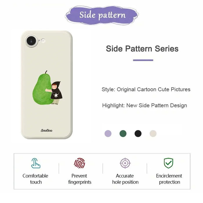 For iPhone 17e / 16e Case Hug Green Pear Pattern Printing Straight Edge TPU Phone Back Cover - Beige - 4