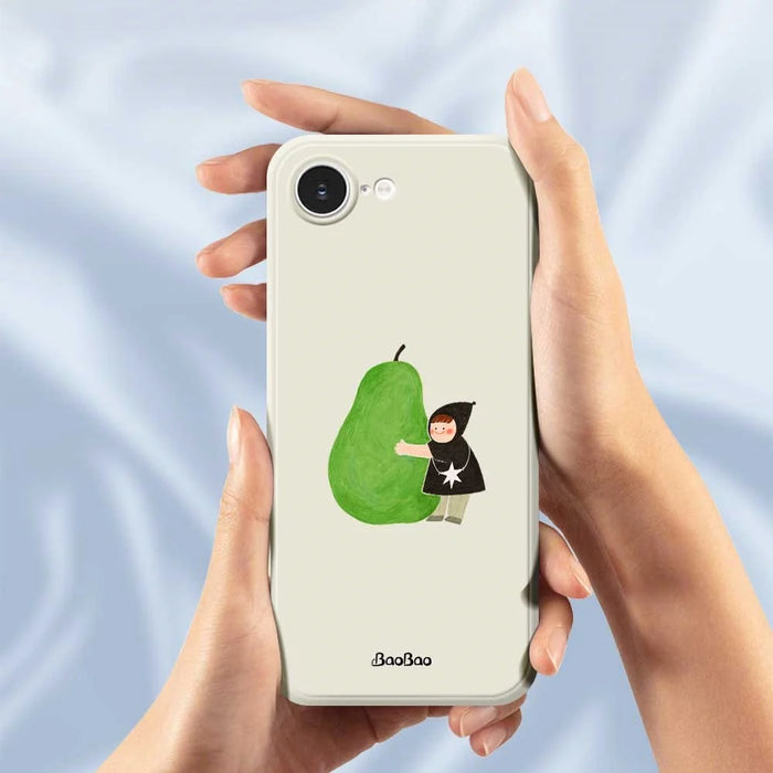 For iPhone 17e / 16e Case Hug Green Pear Pattern Printing Straight Edge TPU Phone Back Cover - Beige - 5