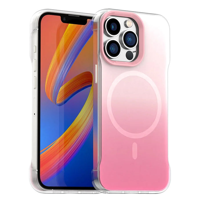 For iPhone 13 Pro Magnetic Case Gradient Design Borderless IMD TPU + PC + PET Phone Cover - Pink - 1