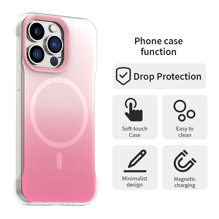 For iPhone 13 Pro Magnetic Case Gradient Design Borderless IMD TPU + PC + PET Phone Cover - Pink - 2