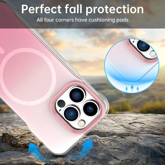 For iPhone 13 Pro Magnetic Case Gradient Design Borderless IMD TPU + PC + PET Phone Cover - Pink - 5