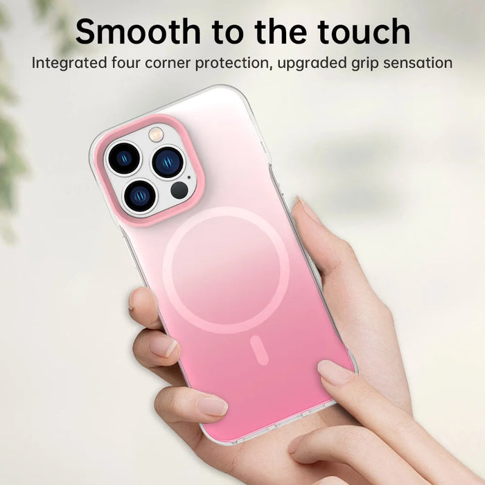 For iPhone 13 Pro Magnetic Case Gradient Design Borderless IMD TPU + PC + PET Phone Cover - Pink - 6