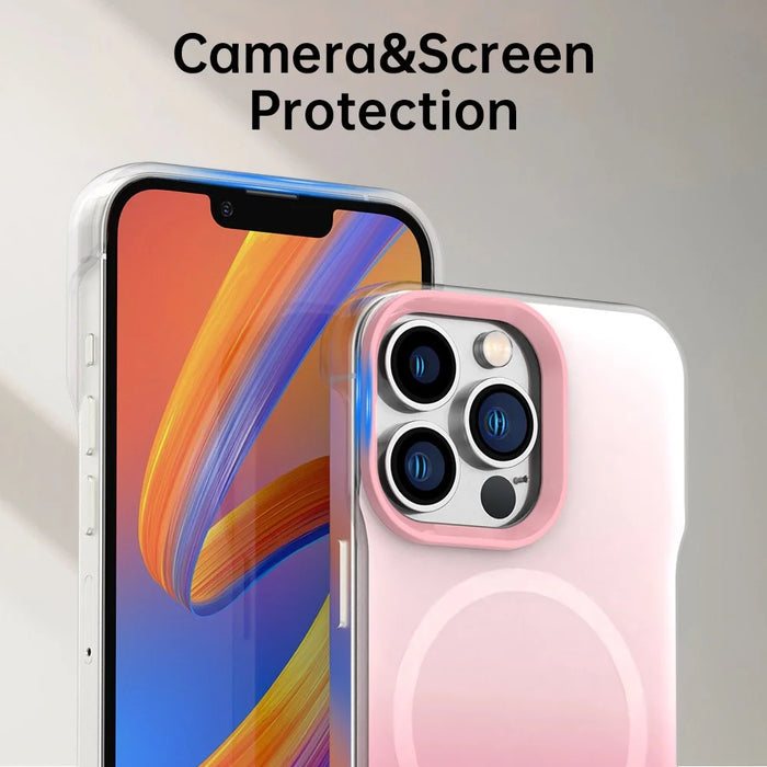 For iPhone 13 Pro Magnetic Case Gradient Design Borderless IMD TPU + PC + PET Phone Cover - Pink - 7