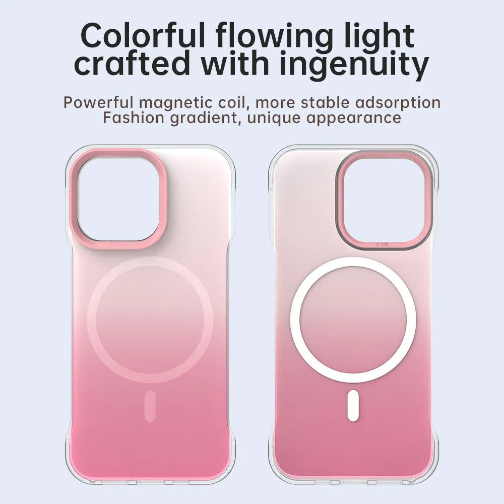 For iPhone 13 Pro Max Magnetic Case Gradient Design Borderless IMD TPU + PC + PET Phone Cover - Pink - 4