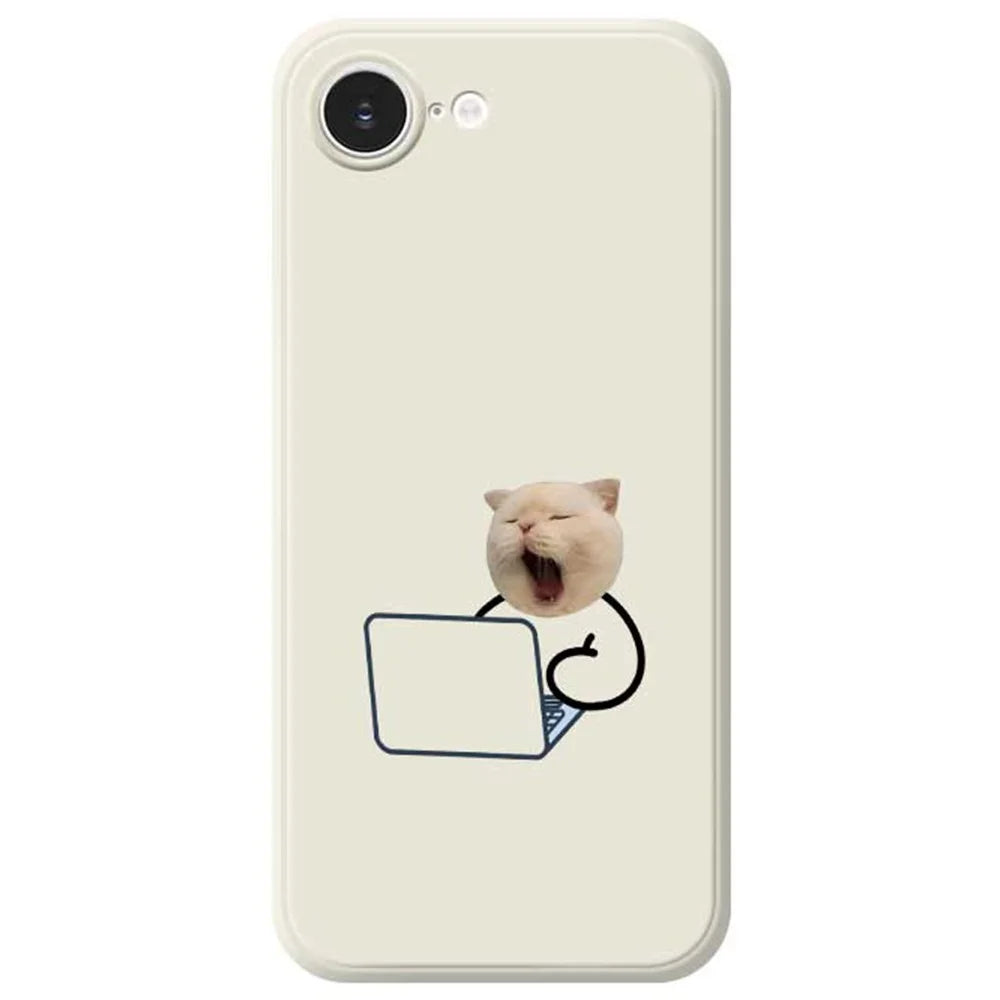For iPhone 17e / 16e Case Working Cat Pattern Printing Straight Edge TPU Phone Back Cover - White - 1
