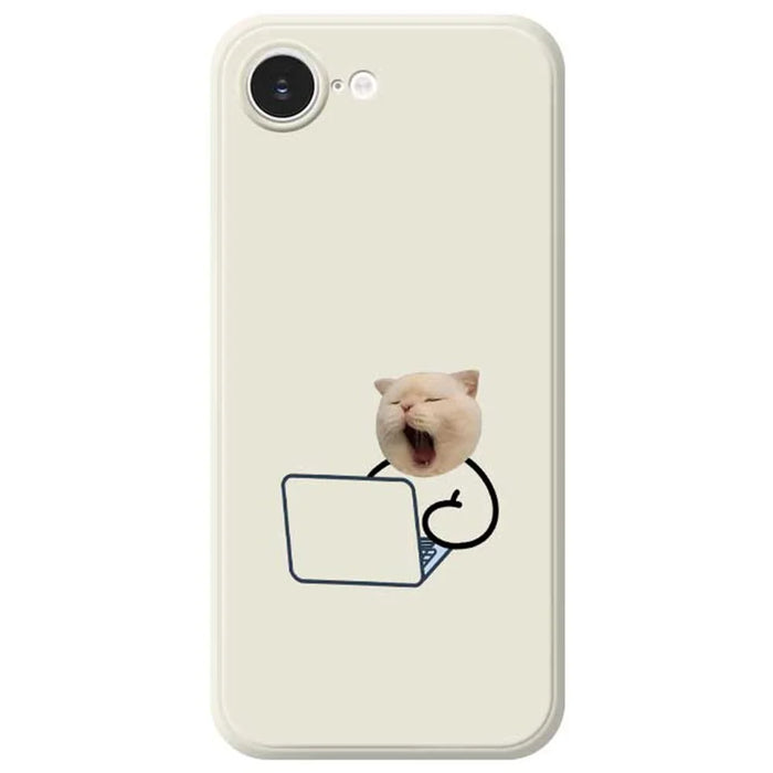 For iPhone 17e / 16e Case Working Cat Pattern Printing Straight Edge TPU Phone Back Cover - White - 1